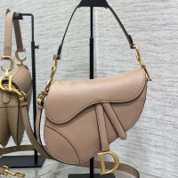 Dior Saddle Bag with Strap In Grained Calfskin Powder Pink