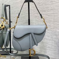 Dior Saddle Bag with Strap In Grained Calfskin Sky Blue