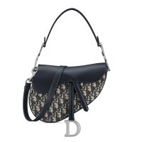 Dior Saddle Bag with Strap In Oblique Motif Canvas and Smooth Calfskin Blue