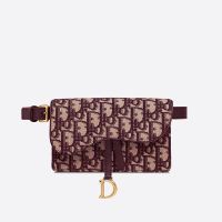 Dior Saddle Belt Pouch In Oblique Motif Canvas Burgundy