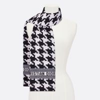 Dior Scarf In Macro Houndstooth Motif Technical Cashmere and Wool Black