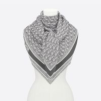 Dior Shawl D-Oblique Motif Wool, Silk and Cashmere Grey