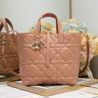 Dior Toujours Vertical Tote Bag In Macrocannage Calfskin Dark Pink