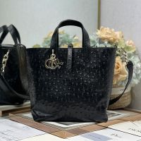 Dior Toujours Vertical Tote Bag In Ostrich Leather Black