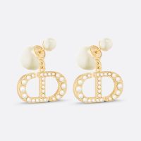 Dior Tribales Earrings Metal with Resin Pearls and CD Charms Embellished Resin Pearls Gold
