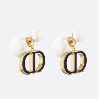 Dior Tribales Earrings Metal with Resin Pearls and Petit CD Signatures Embellished Lacquer Gold/Black