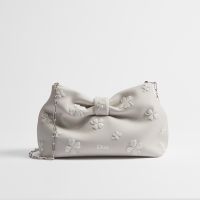Small Dior Bow Bag In Clover Embroidered Lambskin Beige