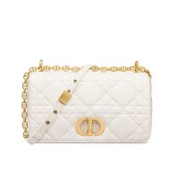 Medium Dior Caro Bag In Macrocannage Lambskin White