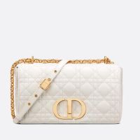 Medium Dior Caro Bag In Supple Cannage Calfskin White