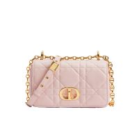 Small Dior Caro Bag In Macrocannage Lambskin Pink