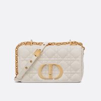 Small Dior Caro Bag In Supple Cannage Calfskin White