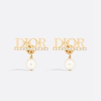 Diorevolution Logo Earrings Metal with Resin Pearls and Crystals Gold