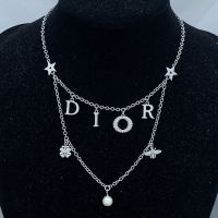 Diorevolution Necklace Metal with Resin Pearl, Crystals, DIOR Letters and Multi Charms Silver
