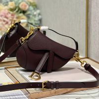Mini Dior Saddle Bag with Strap In Grained Calfskin Burgundy