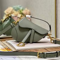 Mini Dior Saddle Bag with Strap In Grained Calfskin Grey