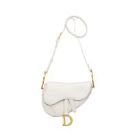 Mini Dior Soft Saddle Bag with Strap In Smooth Calfskin White