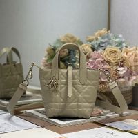 Nano Dior Toujours Vertical Tote Bag In Macrocannage Calfskin Apricot