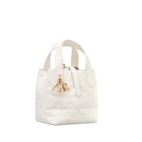 Nano Dior Toujours Vertical Tote Bag In Macrocannage Calfskin White