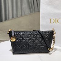 Diorstar Hobo Bag with Chain In Graphic Cannage Calfskin Black