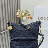 Diorstar Hobo Bag with Chain In Graphic Cannage Denim Blue