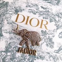 J'Adior Brooch with Elephant Silver Crystals Gold