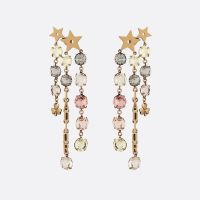 Dior Star Earrings Antique Metal with Multicolor Crystals Chains Gold