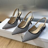 J'Adior Slingback Pumps Women Micro Houndstooth Motif Canvas Black