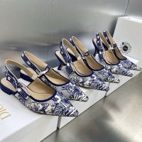 J'Adior Slingback Pumps Women Toile de Jouy Voyage Motif Canvas Bright Blue