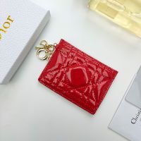 Lady Dior Card Holder Patent Cannage Calfskin Red