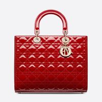 Large Lady Dior Bag Patent Cannage Calfskin Red/Gold