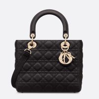 Medium Lady Dior Bag In Cannage Grained Calfskin Black