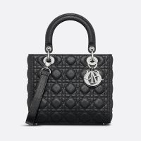 Medium Lady Dior Bag In Cannage Grained Calfskin Black/Silver