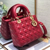 Medium Lady Dior Bag In Cannage Lambskin Red