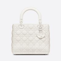 Medium Lady Dior Bag In Ultramatte Cannage Calfskin White