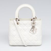 Medium Lady Dior Bag In Cannage Lambskin White/Silver