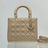 Medium Lady Dior Bag In Patent Cannage Calfskin Apricot