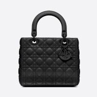 Medium Lady Dior Bag In Ultramatte Cannage Calfskin Black