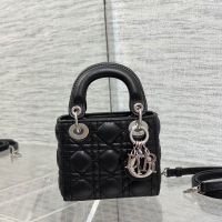 Micro Lady Dior Bag In Cannage Lambskin Black/Silver