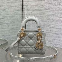 Micro Lady Dior Bag In Cannage Lambskin Cloud Grey