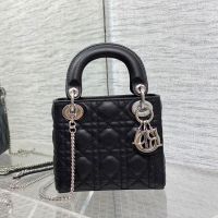 Mini Lady Dior Bag In Cannage Grained Calfskin Black/Silver
