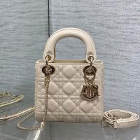 Mini Lady Dior Bag In Cannage Lambskin Beige