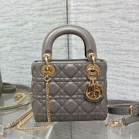 Mini Lady Dior Bag In Cannage Lambskin Grey