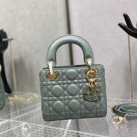 Mini Lady Dior Bag In Enamel Cannage Lambskin Rock Ash