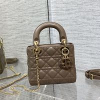 Mini Lady Dior Bag In Enamel Cannage Lambskin Taupe