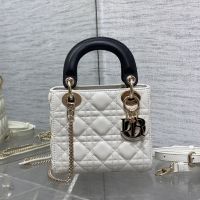 Mini Lady Dior Bag In Enamel Cannage Lambskin White/Black