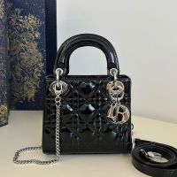 Mini Lady Dior Bag In Patent Cannage Calfskin Black/Silver