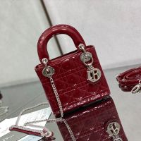 Mini Lady Dior Bag In Patent Cannage Calfskin Burgundy/Silver