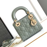 Mini Lady Dior Bag In Patent Cannage Calfskin Grey