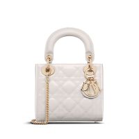 Mini Lady Dior Bag In Patent Cannage Calfskin White