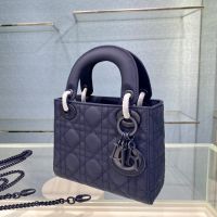 Mini Lady Dior Bag In Ultramatte Cannage Calfskin Blue